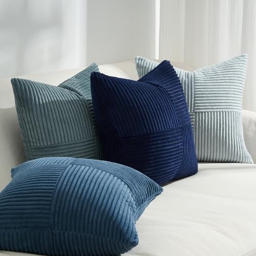 Topfinel Lot de 4 Housses de Coussins 60x60 Bleu Marine Moulin à Vent Dégradé en Velours Côtelé pour Salon Jardin Loisir