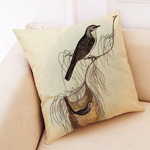 Housse Taie Oreiller 45x45cm Kaki Flanelle Art Rétro Oiseau Personnalisé pour Adulte Transat Weekend