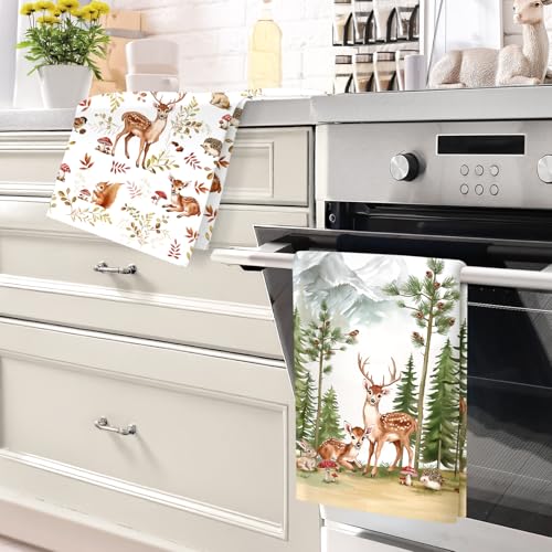 Torchons de Cuisine Arquiel Animaux Forêt Faon 48cm x 70cm pour Essuyage Absorbant et Décoration de Crémaillère Josefine