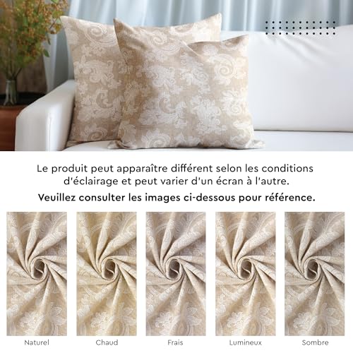 Couvoirs de coussin Encasa XO Beige Ensemble de 2 I 40x40 cm Décoratifs Fleuris Lavables pour Intérieur