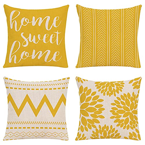 Coussin de Salon Housses de Coussin Home Sweet Home 45 cm x 45 cm Lin Décoratif Lot de 4 pour Canapé et Maison