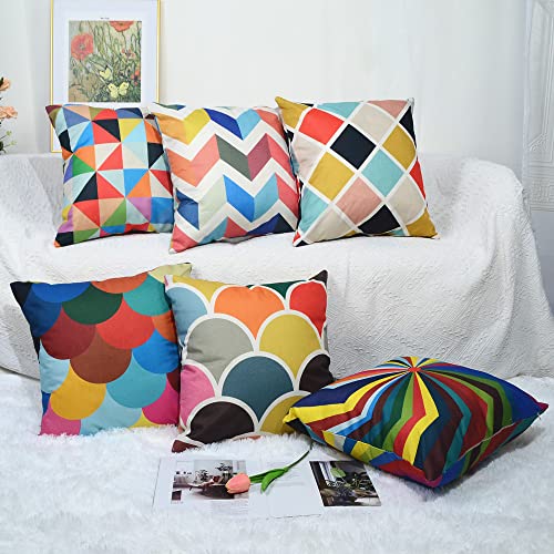 TIDWIACE Lot de 6 Housse de Coussin Géométrique Microfibre en Lin Décoration Canapé Moderne Voiture Chambre 45x45cm(Coul