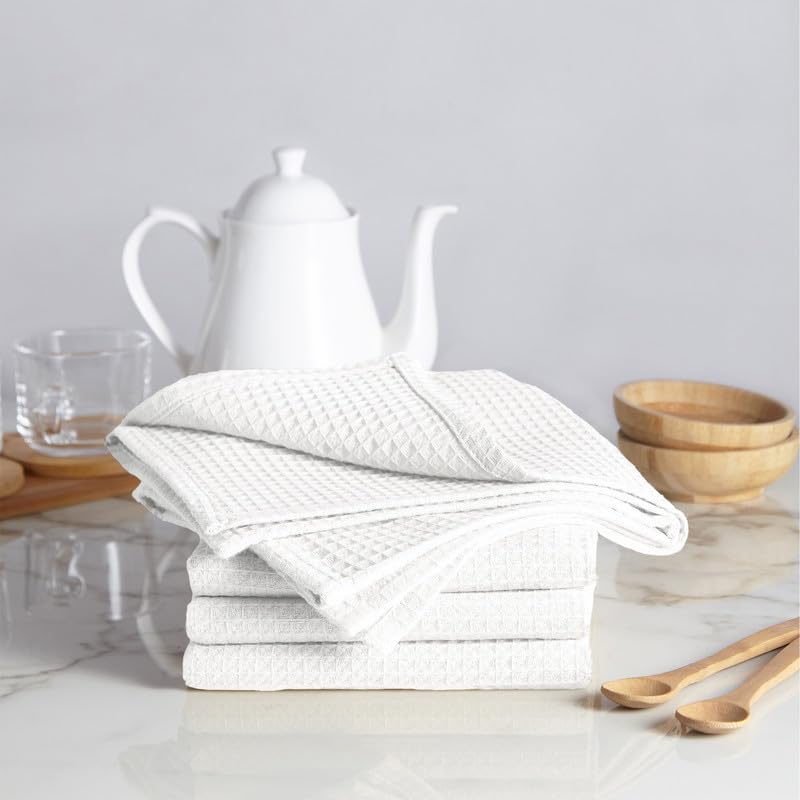 Encasa XO Serviettes de Cuisine Blanc | Réutilisable et Séchage Rapide | Lot de 4