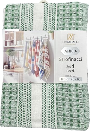 LOT DE 4 torchons HYDROPHILES HOME ZEN LINÉE AMICA LIGNE VERTE | MOTIF DAMINA GAUFFRÉ - 45X65CM - ANTIÉCHAPPÉS - 4PIÈCES